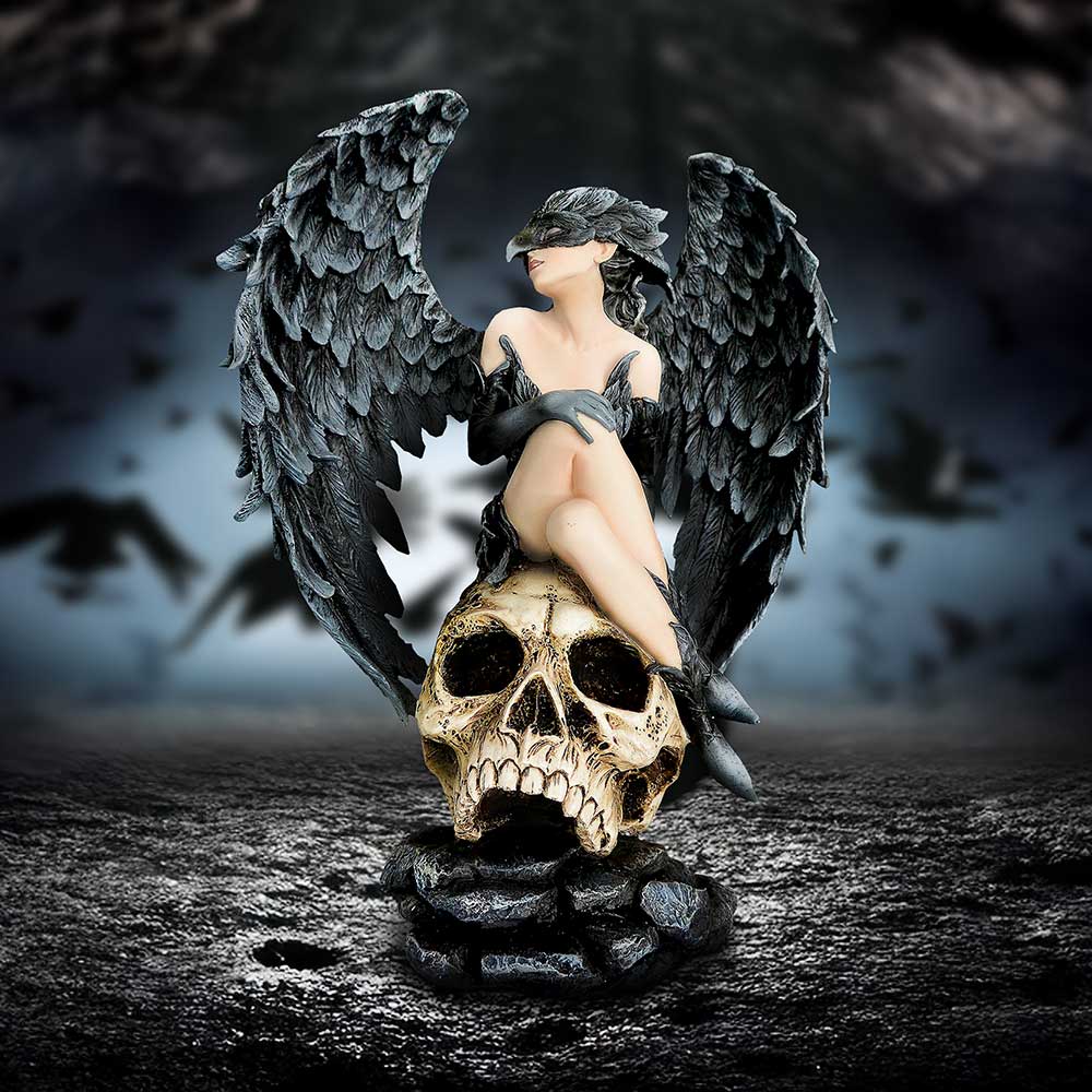 Riven Riven  Gothic Winged Figurine on Skull Base